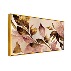 Modern Floral Wall Art with Golden and Blush Leaves – Elegant Botanical Canvas for Contemporary Interiors