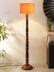 Orange Cotton Wooden Floor Lamp