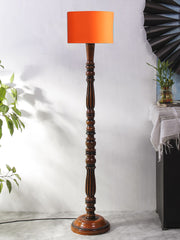 Orange Cotton Wooden Floor Lamp