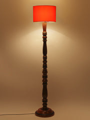 Orange Cotton Wooden Floor Lamp