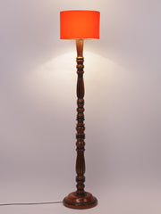 Orange Cotton Wooden Floor Lamp