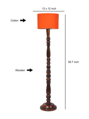 Orange Cotton Wooden Floor Lamp