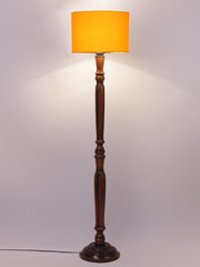 Yellow Cotton Wooden Floor Lamp