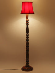 Red Cotton Wooden Floor Lamp