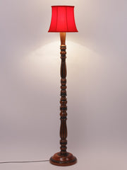Red Cotton Wooden Floor Lamp