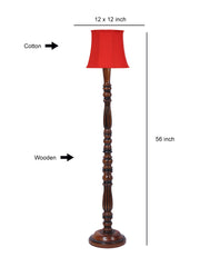Red Cotton Wooden Floor Lamp