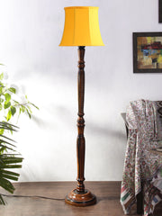 Yellow Cotton Wooden Floor Lamp