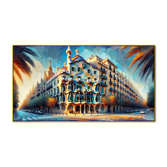 Dancing Colors: Barcelona’s Architectural GemCanvas Print Wall Art