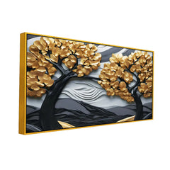 Luxury 3D Golden Tree Landscape Wall Art – Textured Modern Canvas for Elegant Home Décor