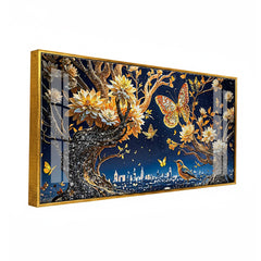 Butterfly and Tree Wall Decoration | Luxury 3D Floral Night Fantasy Acrylic Painting