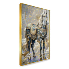 Golden Sun & Celestial White Horse Premium Acrylic Painting