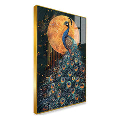 Majestic Peacock & Golden Moon Premium Acrylic Painting