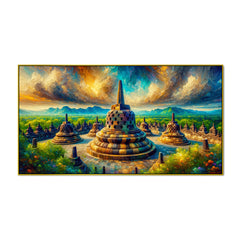 Beautiful Island Abbey with Colorful Clouds and Reflections Canvas Print Wall Art