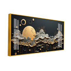 Abstract Gold and Grey Cloud Wall Decor, 3D Moon Canvas Painting,