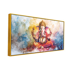 Vintage Hindu Deity Art – Ganesha Canvas Wall Frame