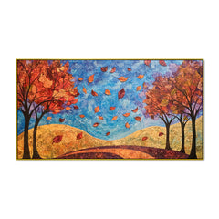 Nature’s Autumn with Trees and Crimson Leaves of Autumn Canvas  Wall Painting