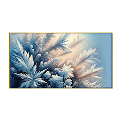 Snowlight Symphony  Blue & Gold Frost with Beautiful Snow Tree Premium Canvas Print Wall Painting