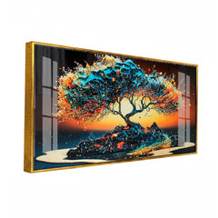 Abstract Colorful Tree of Life Acrylic Wall Art | Vibrant Sunset Landscape Painting