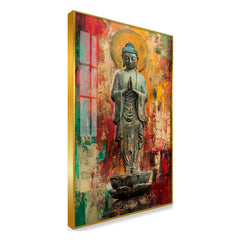Standing Buddha Acrylic Wall Paintings on Lotus with Abstract Background