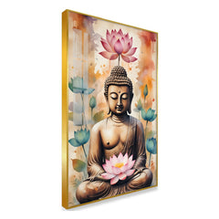 Serene Buddha Statue Acrylic Wall Paintings with Pink Lotus