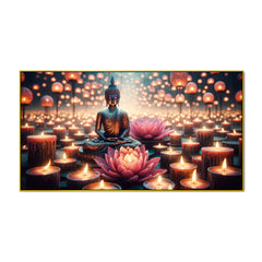 Buddha and Lotus Candlelight Canvas Print Wall Painting