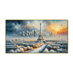 Eiffel Tower in Snowlight – Winter Sunset Over Snowbound Paris Canvas Print Wall Painting