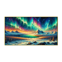 Aurora : Mystic Skies Over Snowy Mountains Canvas Print Wall Painting
