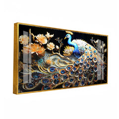 Luxury 3D Textured Peacock Wall Art | Blue and Gold Bird Canvas Painting