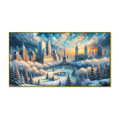 Frozen Cityscape: Snowy Haven in the City Canvas Print Wall Painting