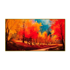 Vibrant Autumn Forest Path Watercolor Canvas Printed Wall paintings