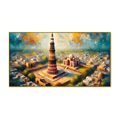 Qutub Minar: Delhi Landmark in Impressionist Style Canvas Print Wall Painting