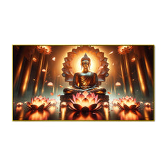 Buddhist Statue with  The Lotus Garden of Serenity Canvas Print  Wall Painting