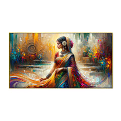 Abstract Beauty: Modern Indian Beauty Woman in Saree Canvas Print Wall Art