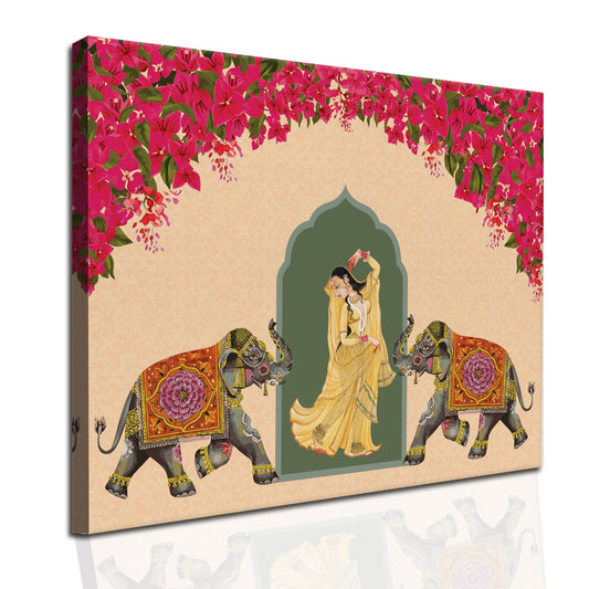 Mughal Elephats Paintings Canvas Art Indian Ethnic Traditional Wall Art Large Size Perfect For Living Rooms, Bedrooms, and Office Spaces