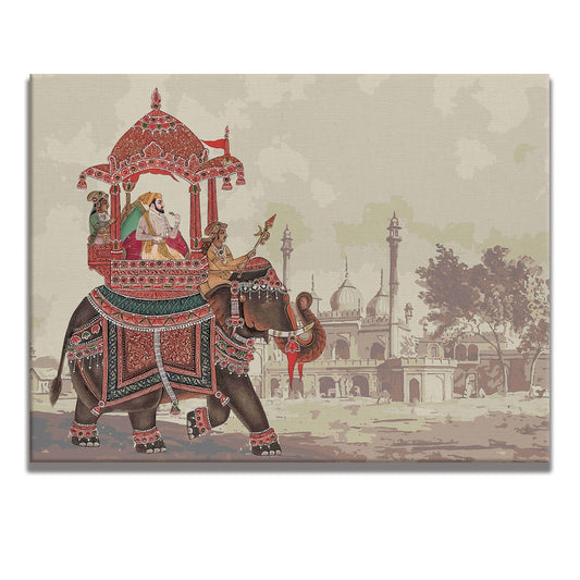 Mughal Theme Artwork Abstract Canvas Framed Painting Indian Ethnic Traditional Wall Art Large Size For Living Room Bedroom Office Home Decoration