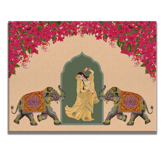 Mughal Elephats Paintings Canvas Art Indian Ethnic Traditional Wall Art Large Size Perfect For Living Rooms, Bedrooms, and Office Spaces