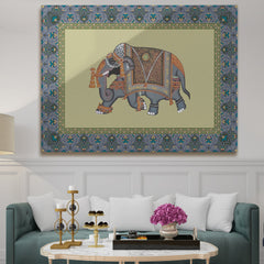 Mughal Elephat Madhubani Paintings Canvas Art Indian Ethnic Traditional Wall Art Large Size Perfect For Living Rooms, Bedrooms, and Office Spaces