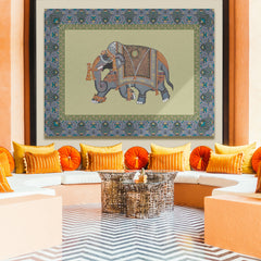 Mughal Elephat Madhubani Paintings Canvas Art Indian Ethnic Traditional Wall Art Large Size Perfect For Living Rooms, Bedrooms, and Office Spaces