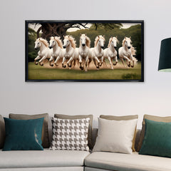 Premium 7 Running Horses Vastu Canvas Painting for Living Room