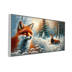Snow-Covered Wilderness: Fox & Deer Canvas Print Wall Painting