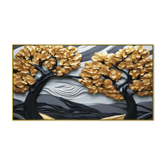 Luxury 3D Golden Tree Landscape Wall Art – Textured Modern Canvas for Elegant Home Décor