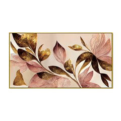 Modern Floral Wall Art with Golden and Blush Leaves – Elegant Botanical Canvas for Contemporary Interiors