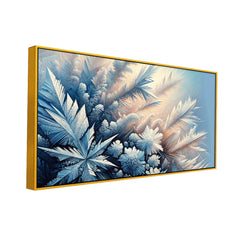 Snowlight Symphony  Blue & Gold Frost with Beautiful Snow Tree Premium Canvas Print Wall Painting
