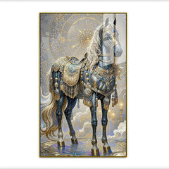 Golden Sun & Celestial White Horse Premium Acrylic Painting