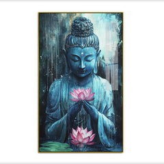 Serene Blue Buddha Holding a Pink Lotus Acrylic Wall Paintings