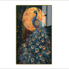 Majestic Peacock & Golden Moon Premium Acrylic Painting