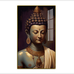 Classical Buddha Bust Acrylic Wall Paintings with Traditional Gold Jewelry