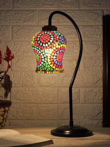 Multicolor Mosaic Glass Curvy Table lamp with Iron Base (EN27)
