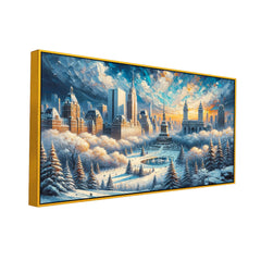 Frozen Cityscape: Snowy Haven in the City Canvas Print Wall Painting