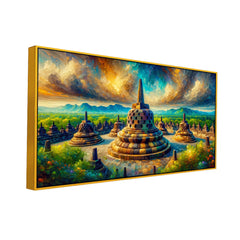Beautiful Island Abbey with Colorful Clouds and Reflections Canvas Print Wall Art